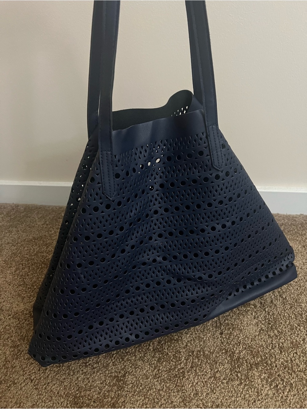 Saks Fifth Avenue Navy Perforated Tote